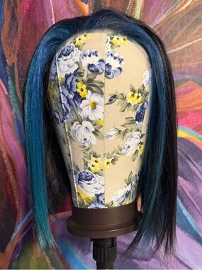 CSC Mick Lagoon Blue Straight Black Bob Standard Lace Front Wig